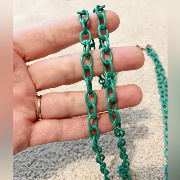 Custom J. Crew Teal Enamel Long Chain Link Necklace - Picture 3 of 4